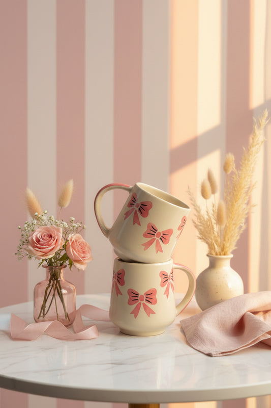 Pink bow mugs