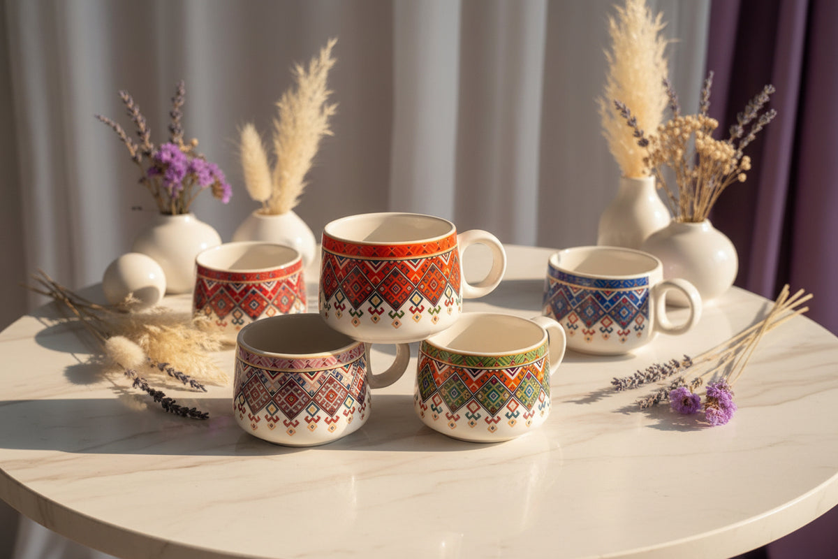 🌸 Multicolour & Floral Tea Cups – Set of 6