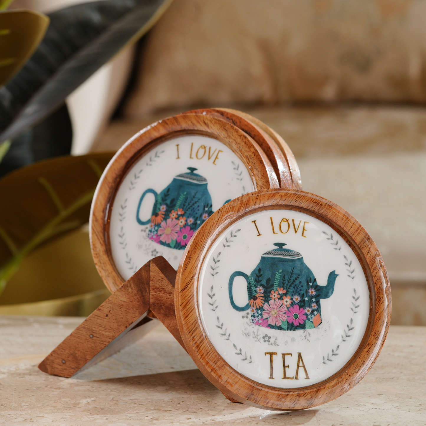 My Crockery Shop Wooden Tea Coaster- Set Of 4