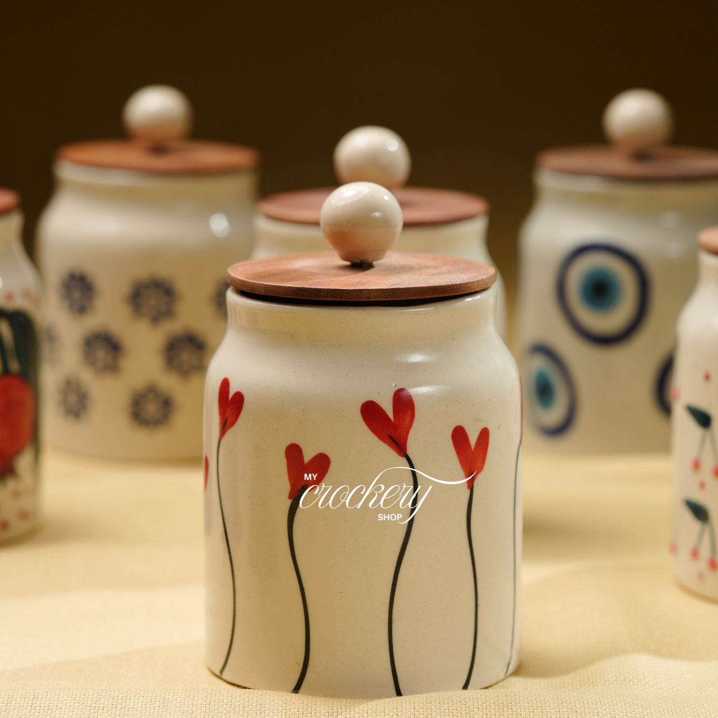 My Crockery Store Ceramic Storage Jar with Wooden Lid