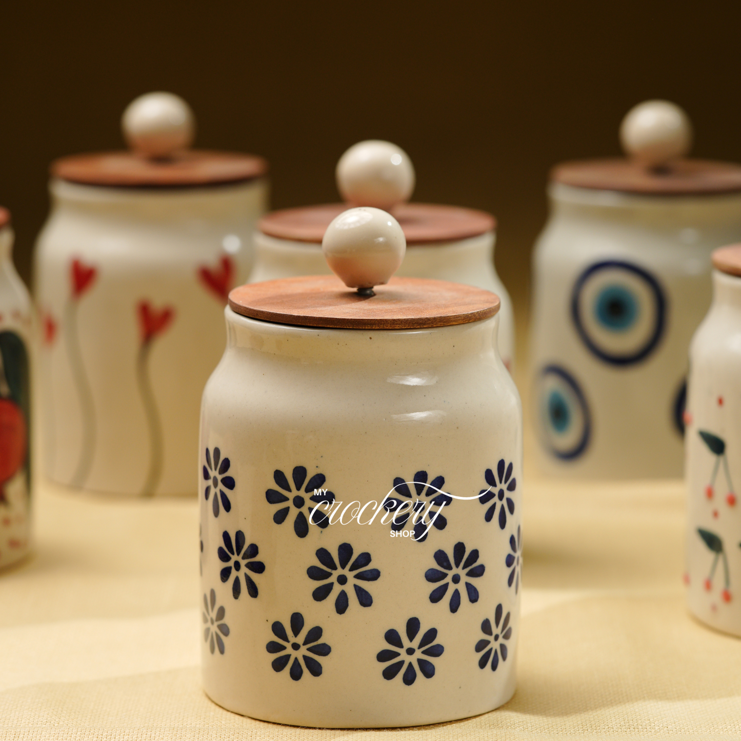 My Crockery Store Ceramic Storage Jar with Wooden Lid