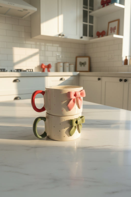 Blush and sage bow mug