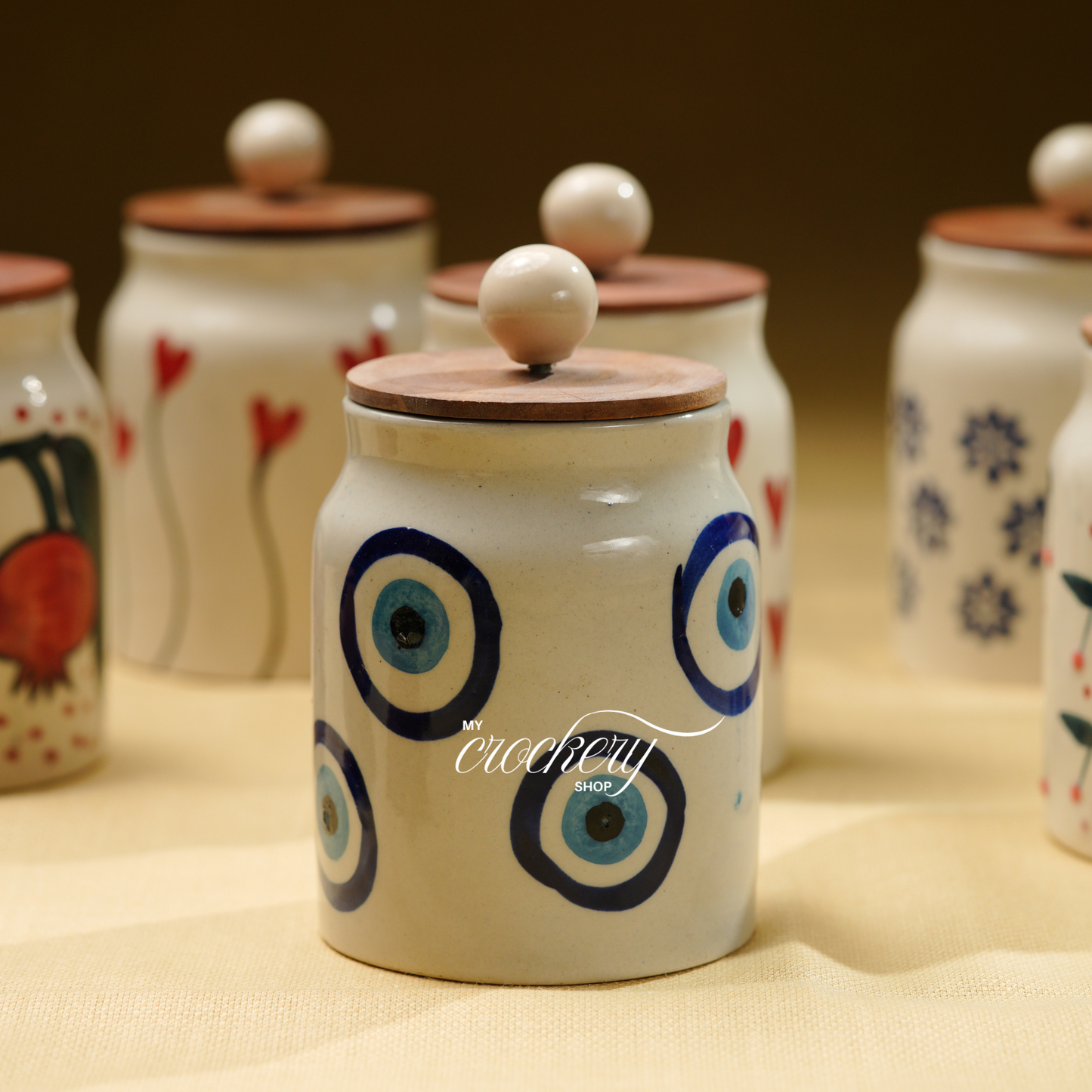 My Crockery Store Ceramic Storage Jar with Wooden Lid