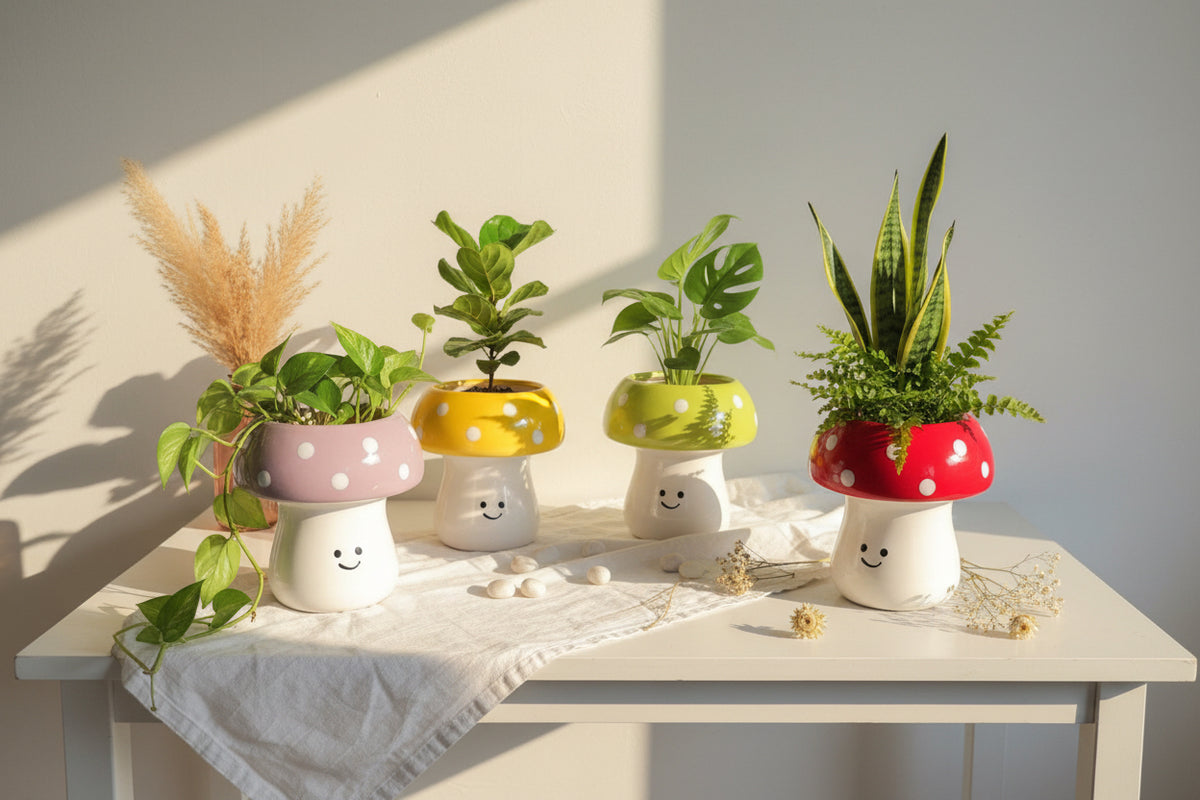 Happy Shroom Ceramic Planters 🍄🌈( Set of 1 )