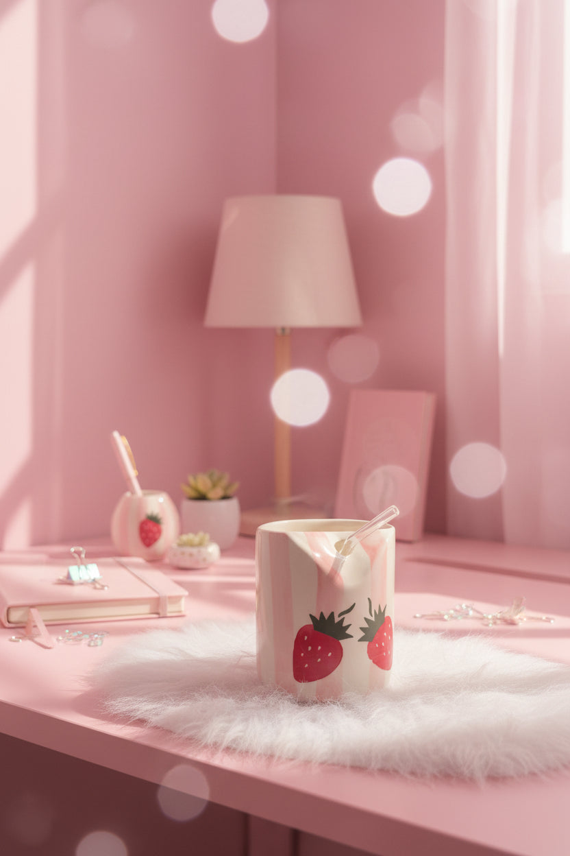Strawberry Bliss Ceramic sipper with straw