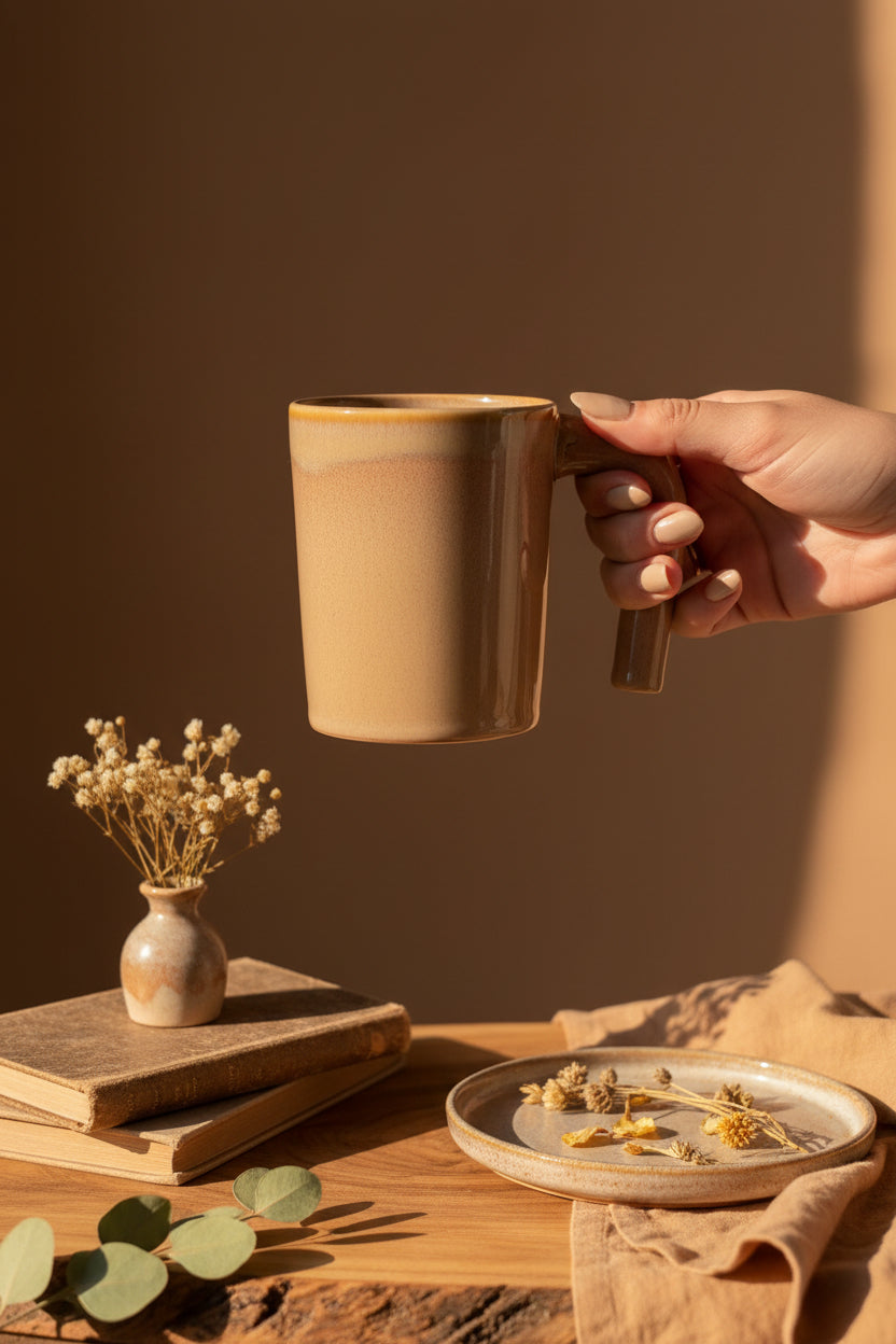 Glossy Hingle Handle Ceramic Mug – 300 mL (Set of 1)