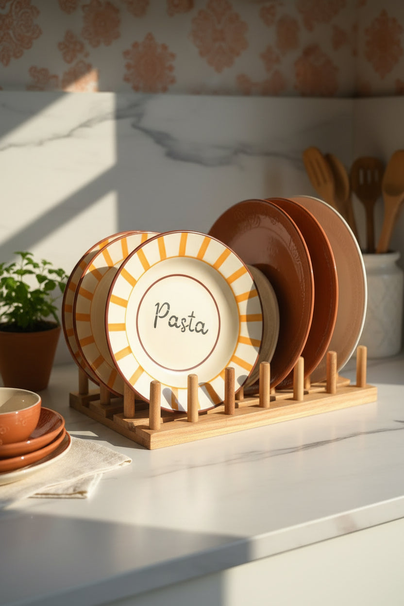 Pasta Bistro Ceramic Pasta Plate – Orange & Yellow Stripes | 8 Inch