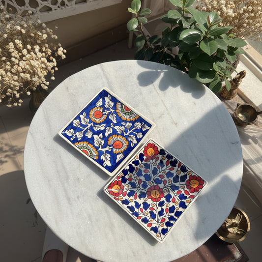 Mughal Hand-Painted Square Platter ( Set of 1)