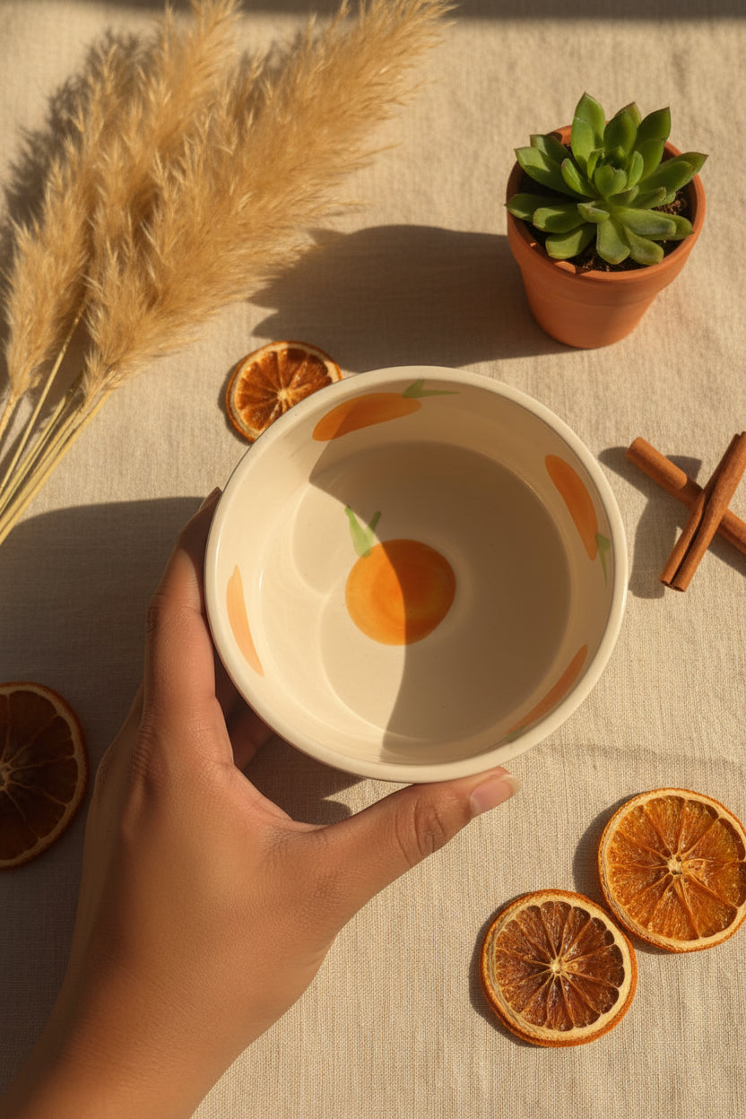 Citrus Bliss Ceramic Mug & Bowl Combo – Handpainted Orange Collection