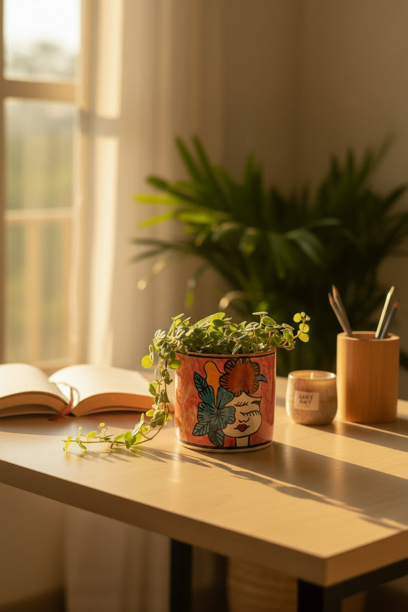 Hand-Painted Floral Girl Ceramic Multipurpose Holder | Planter, Vase & Organizer | 5 x 4 Inch | My Crockery Shop