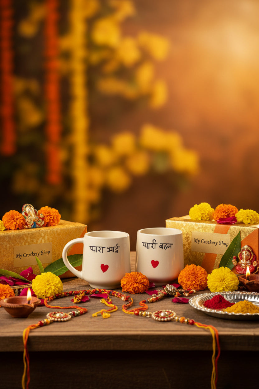Rakhi Special "Pyaara Bhai" & "Pyaari Behan" Hand-Painted Ceramic Mug | 300 mL