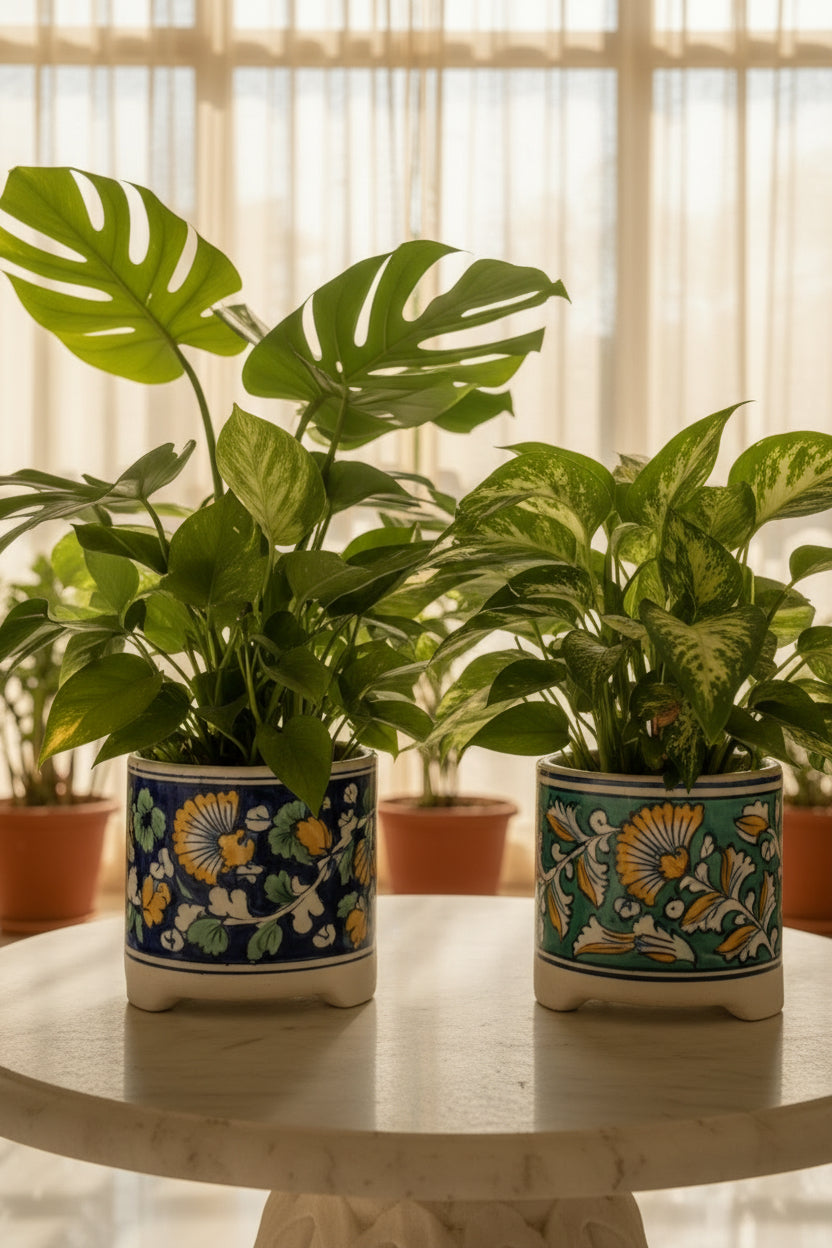 Mughal Hand-Painted Ceramic Planter | Handmade Floral Indoor Pot | 4 x 5 Inch | My Crockery Shop