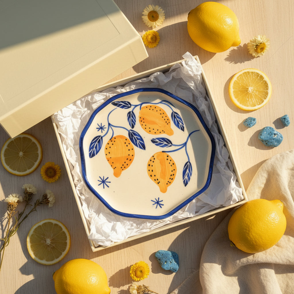 Spiral Ceramic Snack Plate Collection – Handcrafted Lemon & Floral Series
Set of 1 (5 inch diameter )