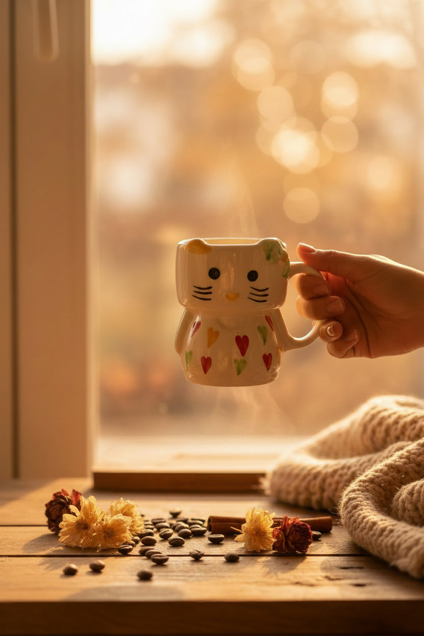 Handcrafted Kitten Stoneware Mug | 350 ml | Available in 3 Adorable Designs / Single pc