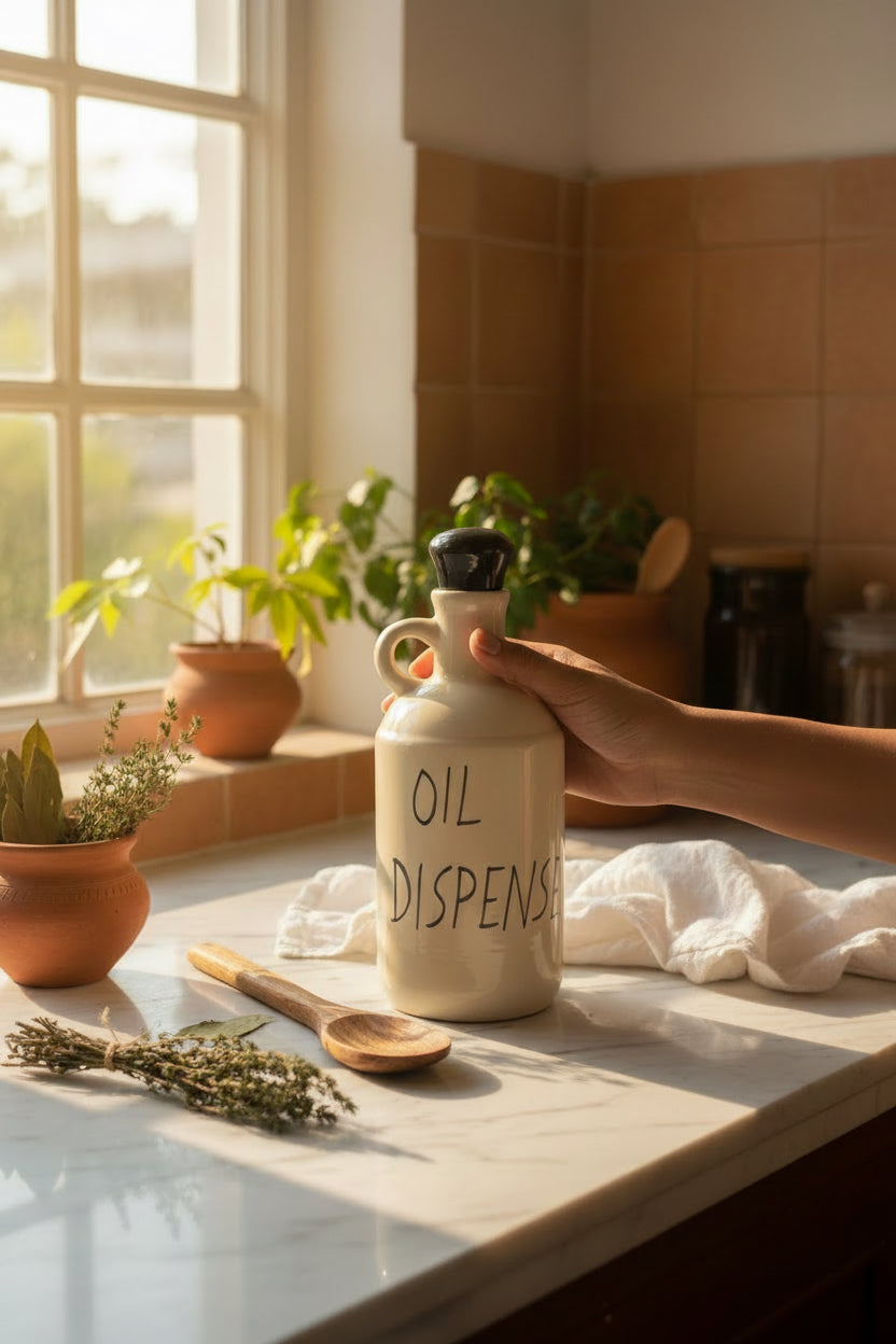 Classic White Ceramic Oil Dispenser Bottle – 1000 mL