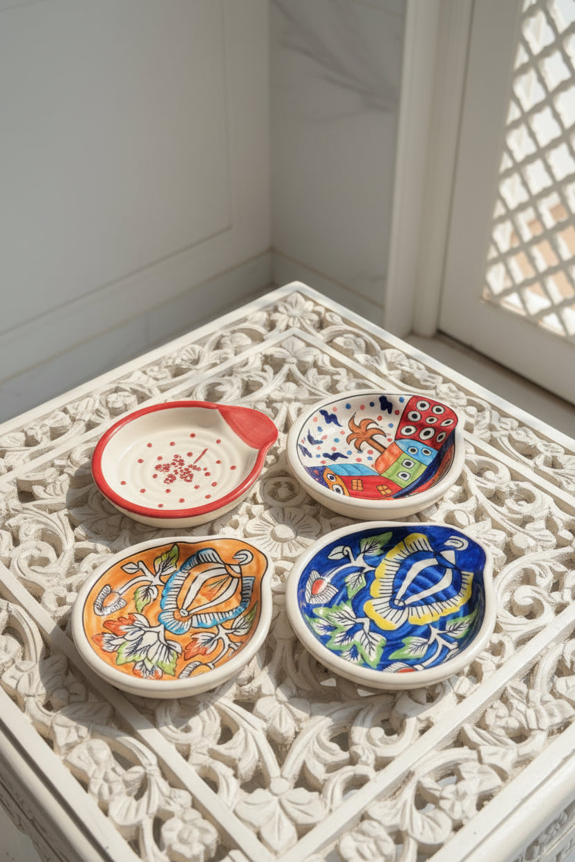 Ceramic Spoon Rest – 4 Hand-Painted Designs (Set of 1)