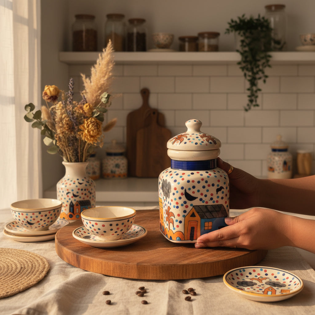 🏡 Hut Haven Ceramic Jar( Set of 1 )