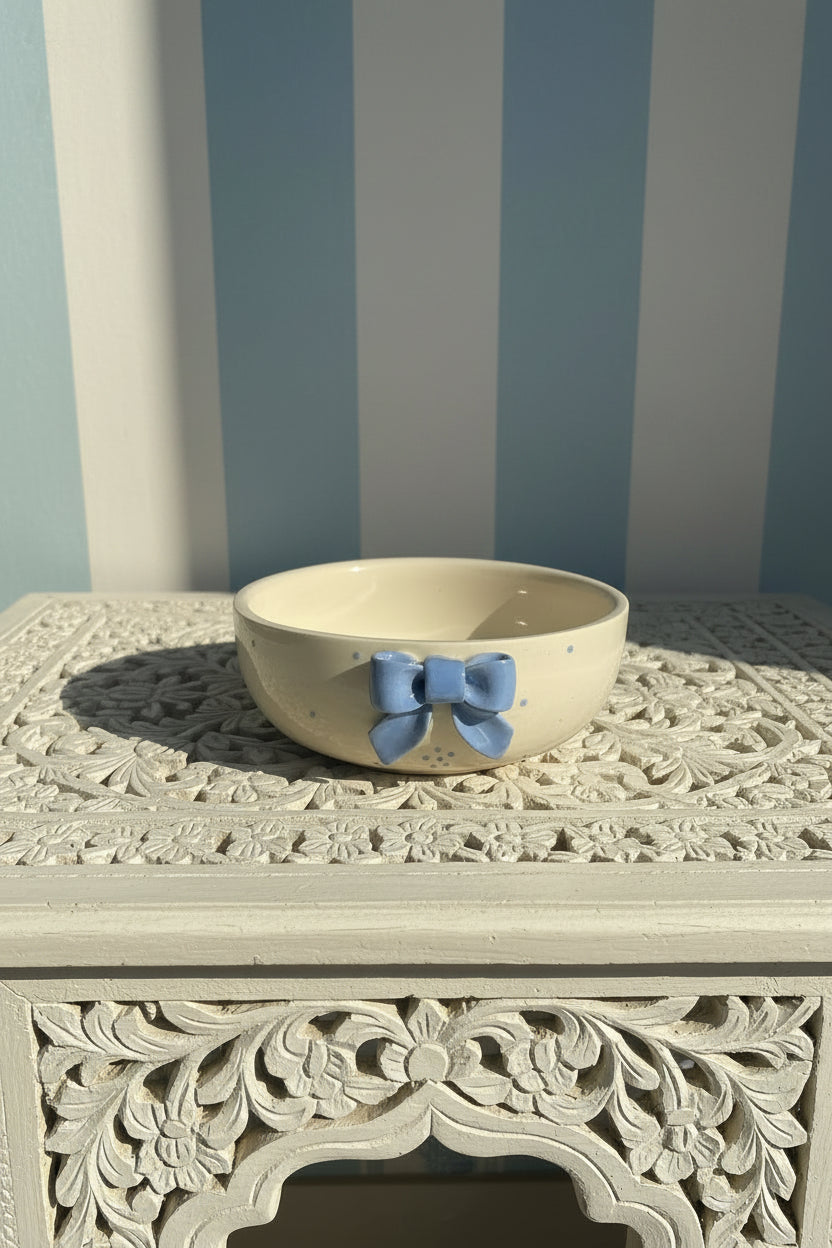 Handcrafted Bow Embossed Ceramic Bowl – 6 Inch | Available in 4 Colors / Single piece