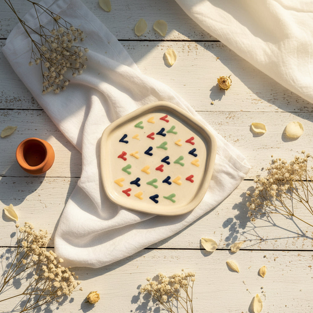 Cherry & Heart Embossed Ceramic Cookie Plates 🍒🤍 (Set of 1)