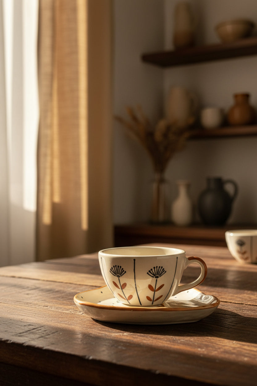 Ivory Bloom Hand-Painted Cup & Saucer Set