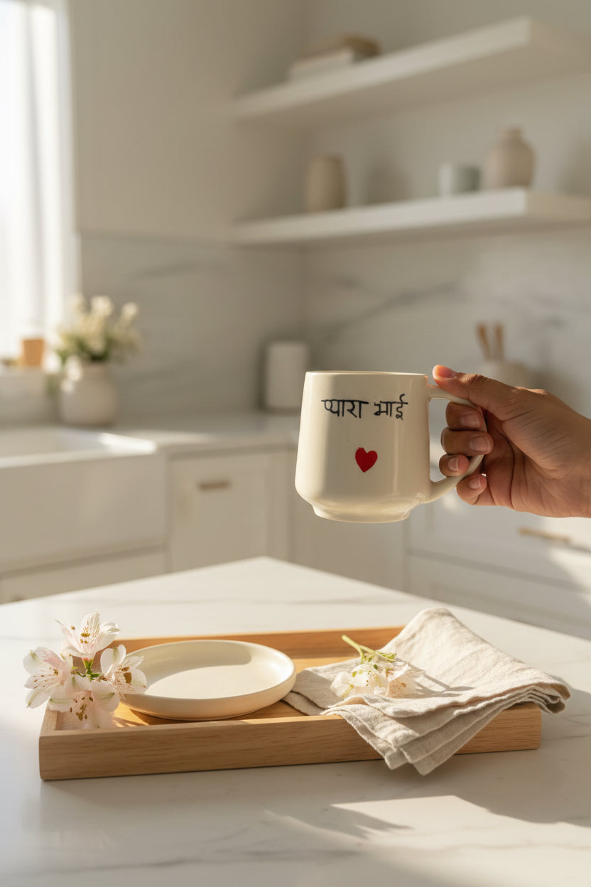 Rakhi Special "Pyaara Bhai" & "Pyaari Behan" Hand-Painted Ceramic Mug | 300 mL