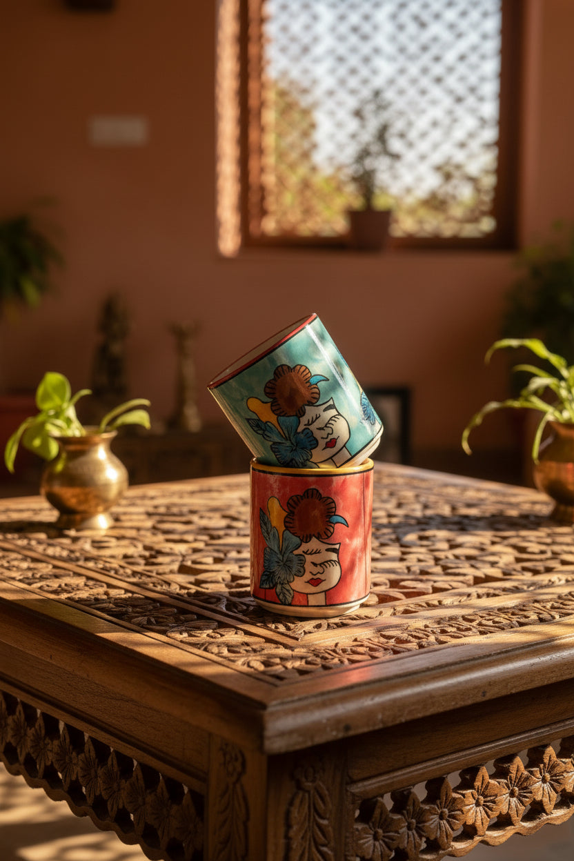 Hand-Painted Floral Girl Ceramic Holder | Multipurpose Planter, Vase & Organizer | 6 x 5 Inch | My Crockery Shop