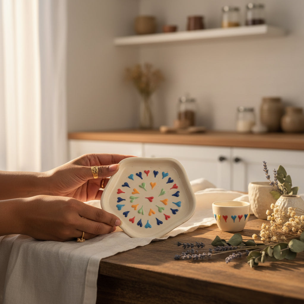 Heart & Boho Nazar Ceramic Cookie Plates 🤍💙💛

(set of 1)