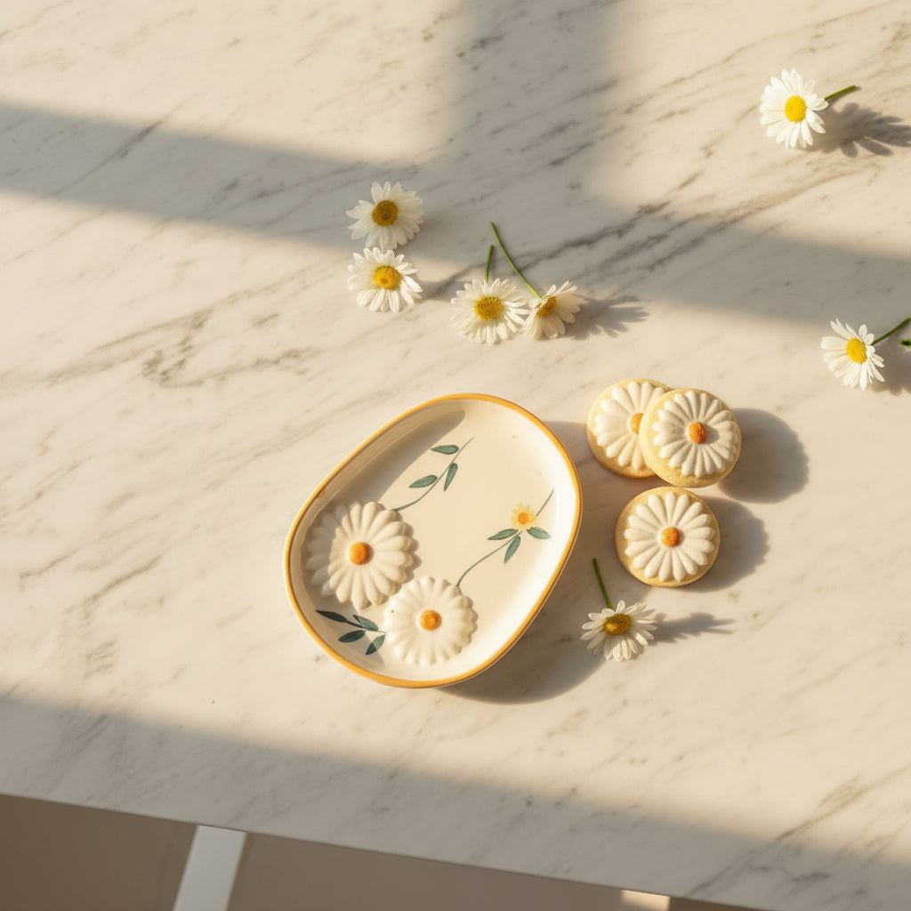 The "Blossom Ritual" Handcrafted Daisy Mug, Bowl & Plate Set