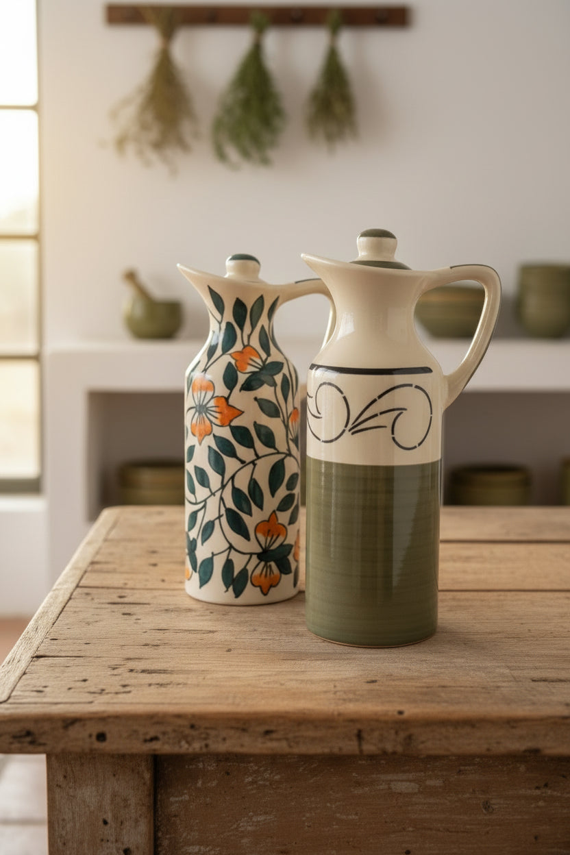 🌿 Artisan Ceramic Oil Dispenser | Handcrafted Pour Bottle (350 mL)