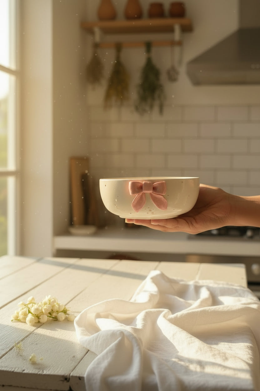 Handcrafted Bow Embossed Ceramic Bowl – 6 Inch | Available in 4 Colors / Single piece