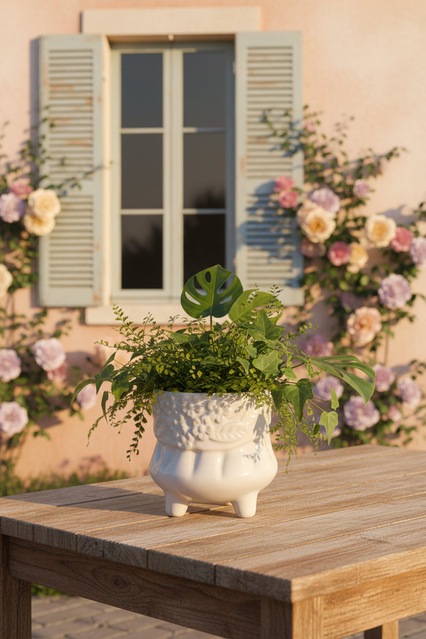 Embossed flower planter