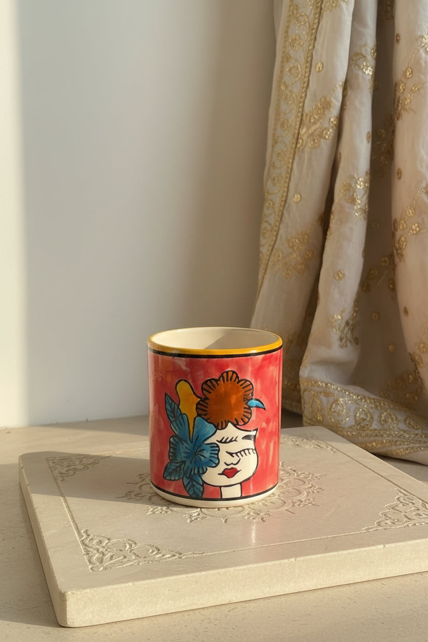 Hand-Painted Floral Girl Ceramic Holder | Multipurpose Planter, Vase & Organizer | 6 x 5 Inch | My Crockery Shop