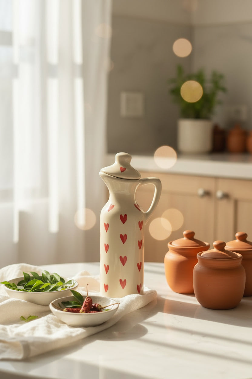 Love Collection Handcrafted Ceramic Oil Dispenser – 350 mL
