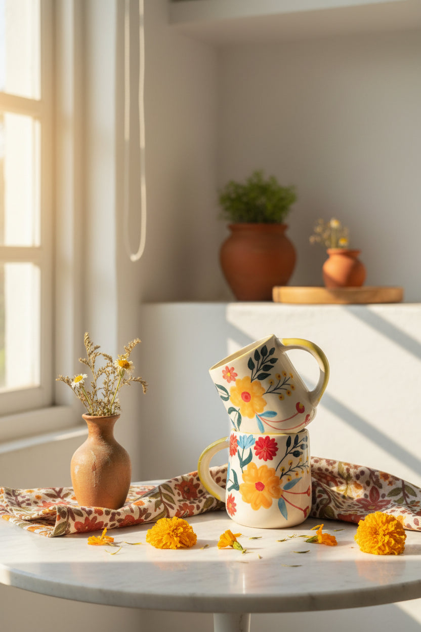 Bloom Garden Handpainted Ceramic Mug – 300 mL