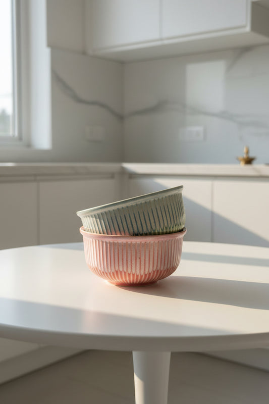 Blush and sage Stripe bowls capacity 600 mL