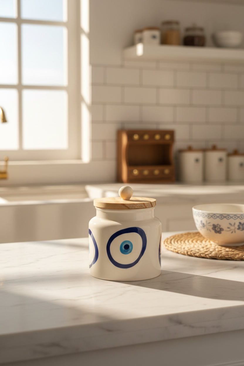 Handpainted Ceramic Airtight Storage Jar with Wooden Lid – 500 mL