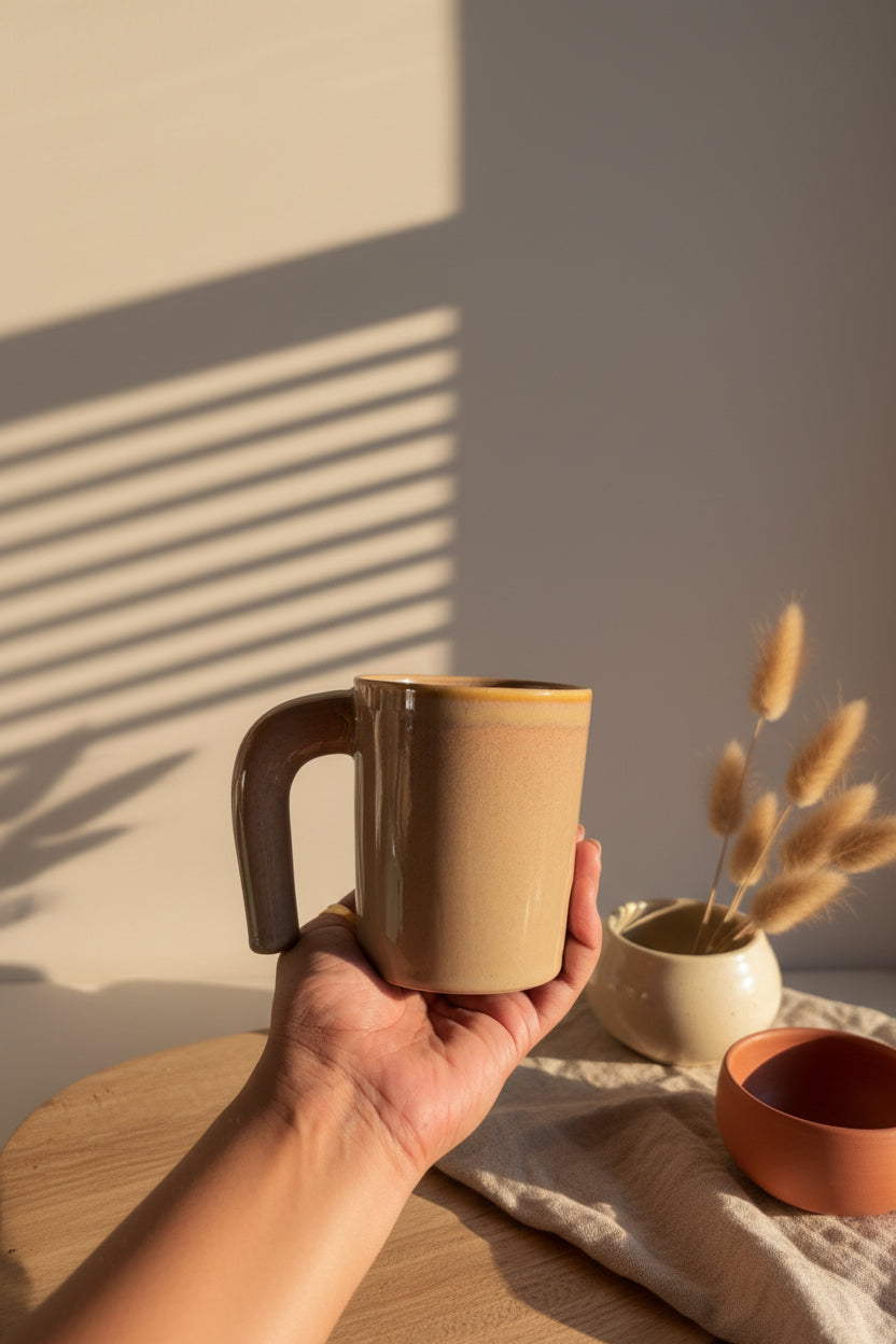 Glossy Hingle Handle Ceramic Mug – 300 mL (Set of 1)