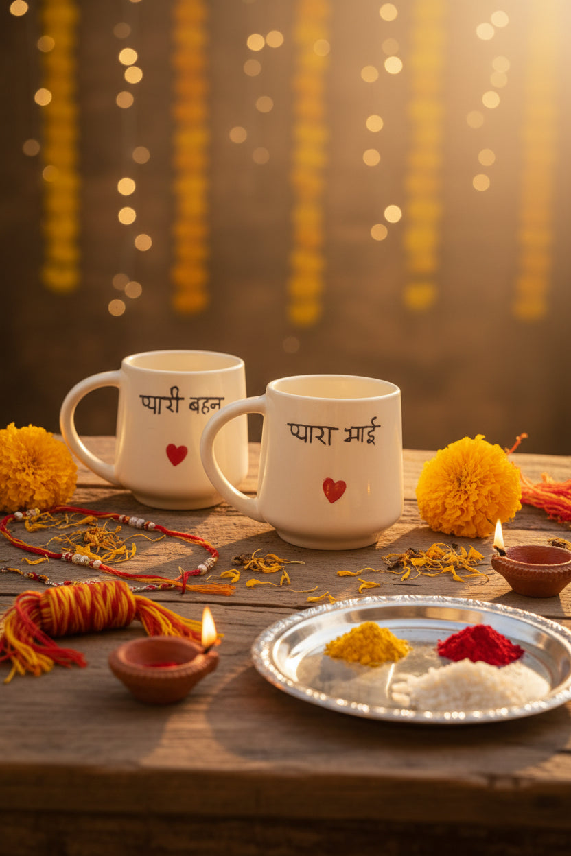 Rakhi Special "Pyaara Bhai" & "Pyaari Behan" Hand-Painted Ceramic Mug | 300 mL