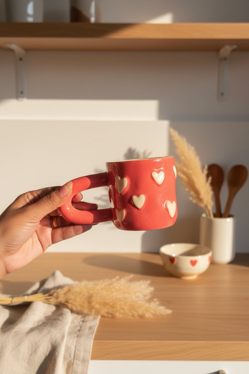 Blush Heart Mug – Pink Embossed Ceramic Mug
 mug ( set of 1)
