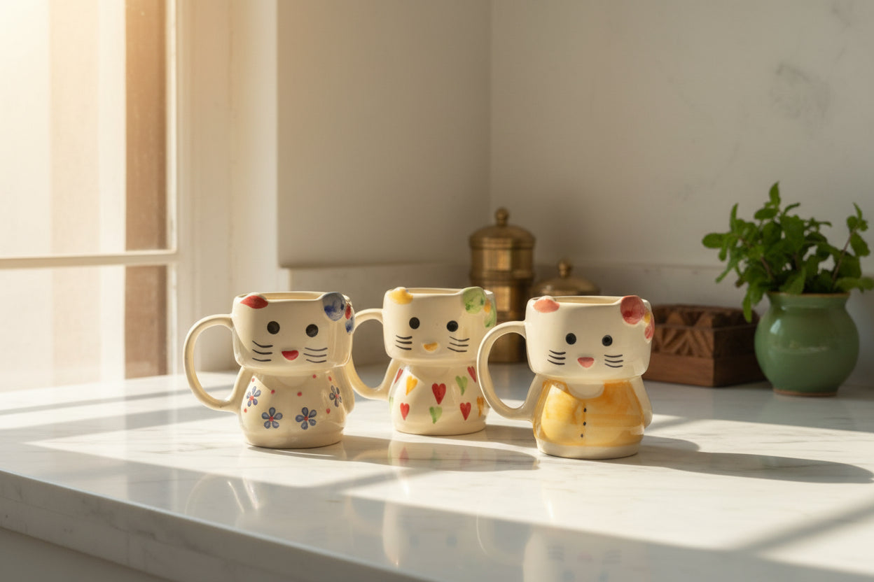 Handcrafted Kitten Stoneware Mug | 350 ml | Available in 3 Adorable Designs / Single pc