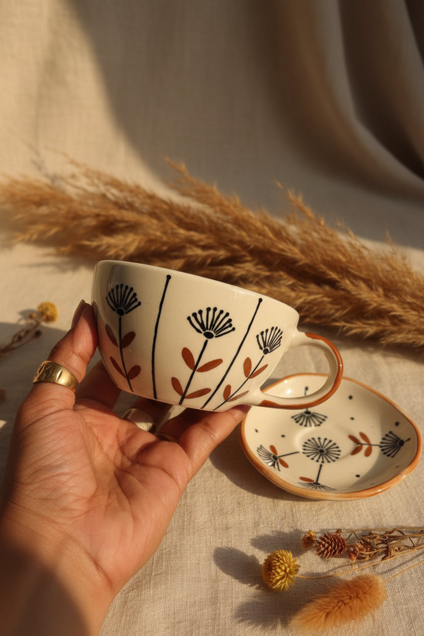 Ivory Bloom Hand-Painted Cup & Saucer Set