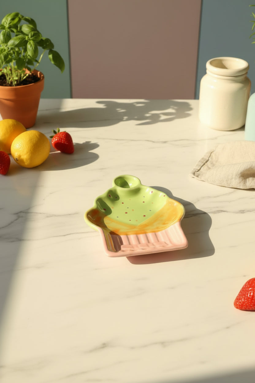 Handcrafted Muffin & Ice Cream Ceramic Serving Plate with Dip ( Set of one )