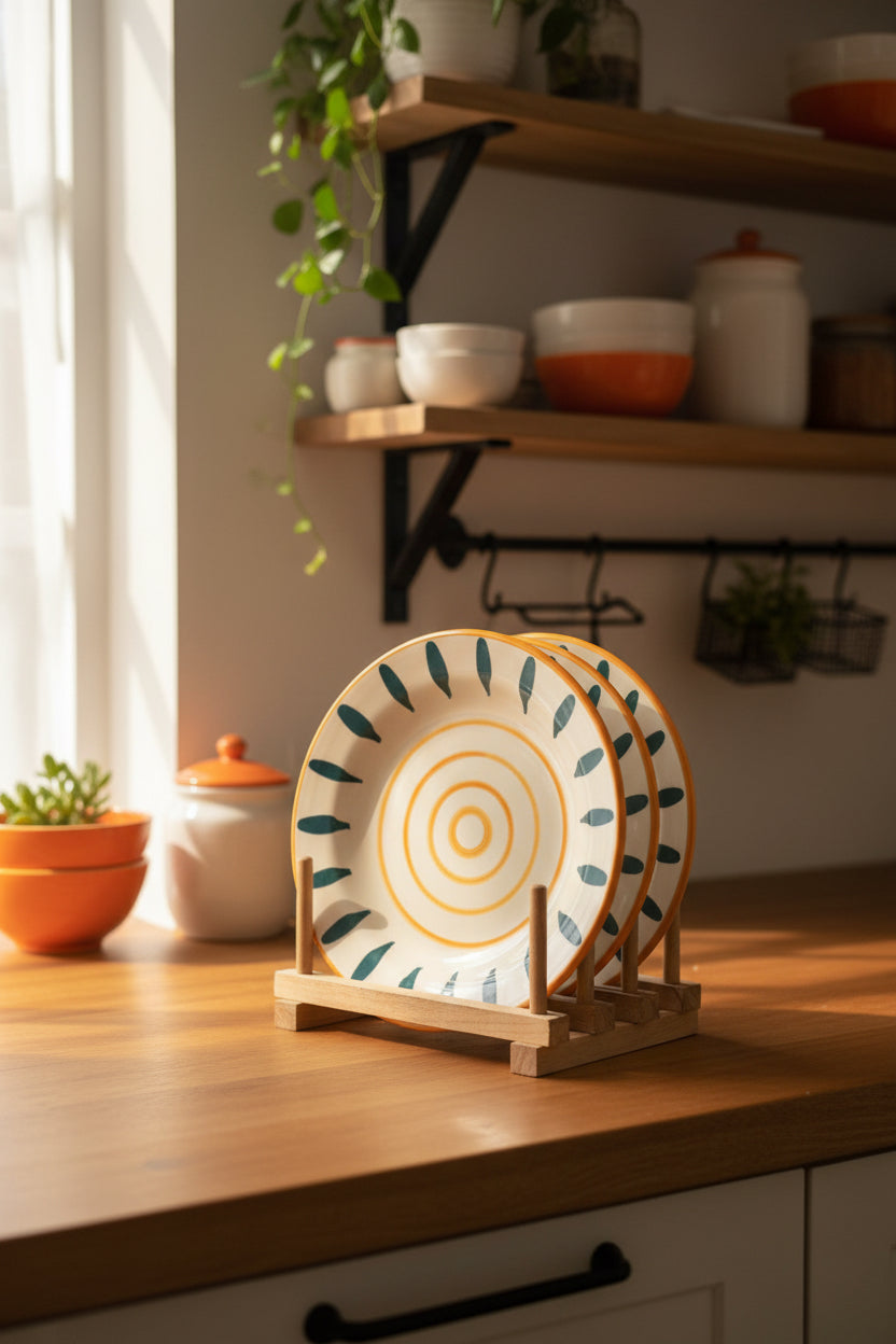 Pasta Bistro Ceramic Pasta Plate – Orange & Yellow Stripes | 8 Inch