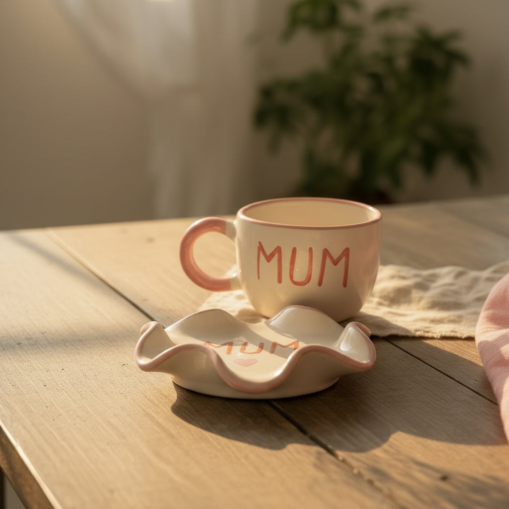 Mum & Papa Ceramic Mug & Saucer Set – Handcrafted Gift Set | 220 mL | Microwave Safe