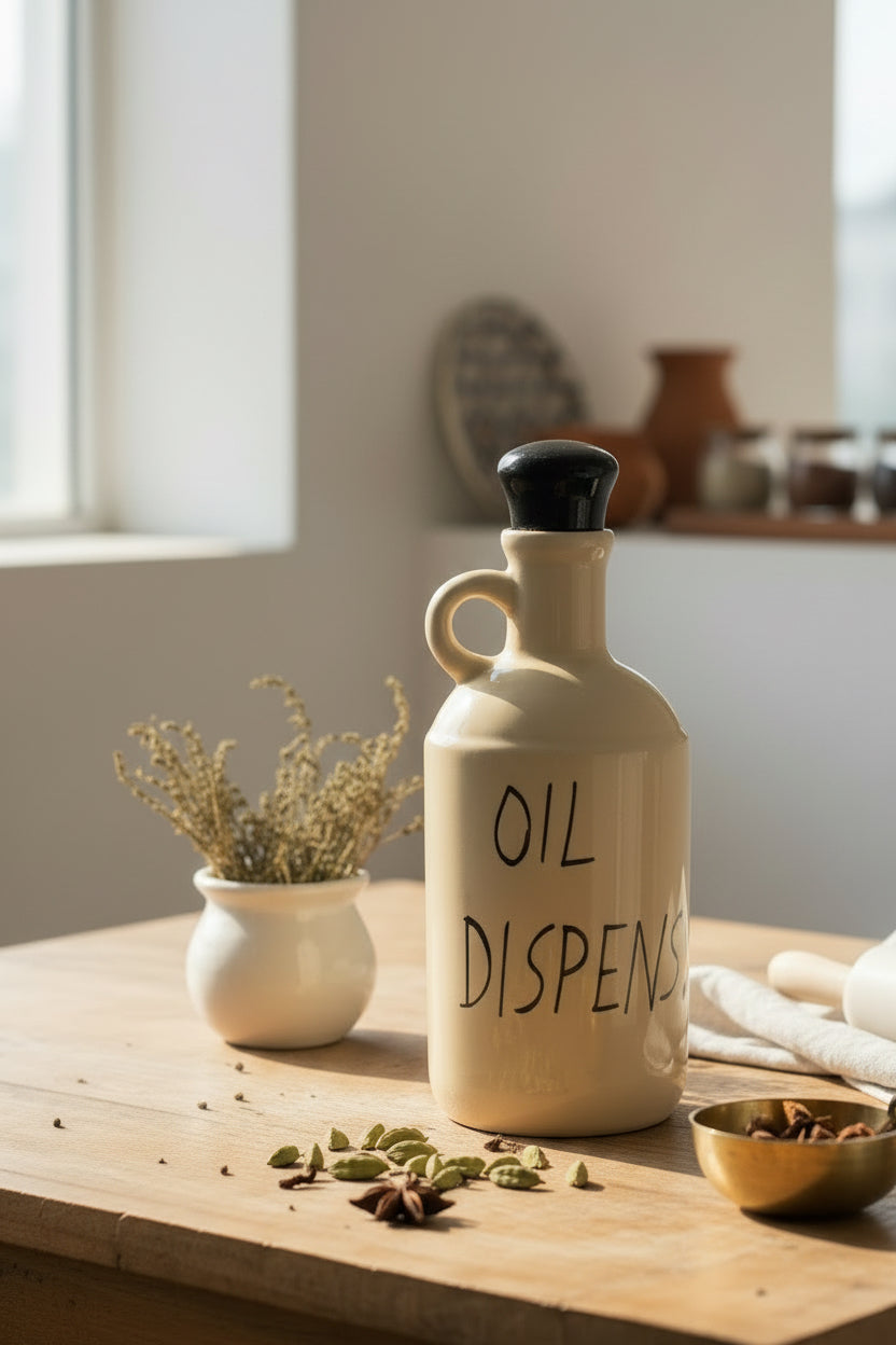 Classic White Ceramic Oil Dispenser Bottle – 1000 mL