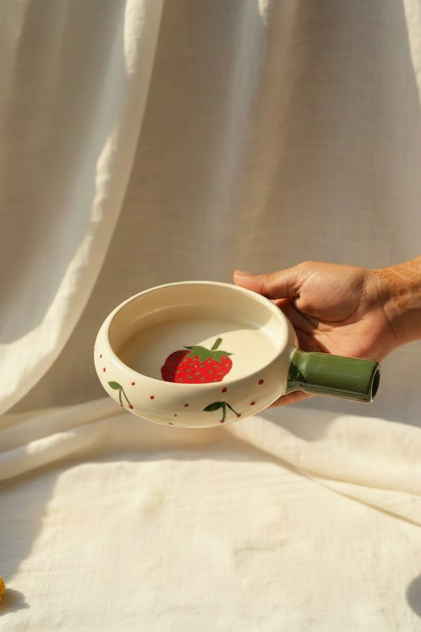 Orchard Charm Ceramic Snack Platter with Handle – Apple & Strawberry Collection