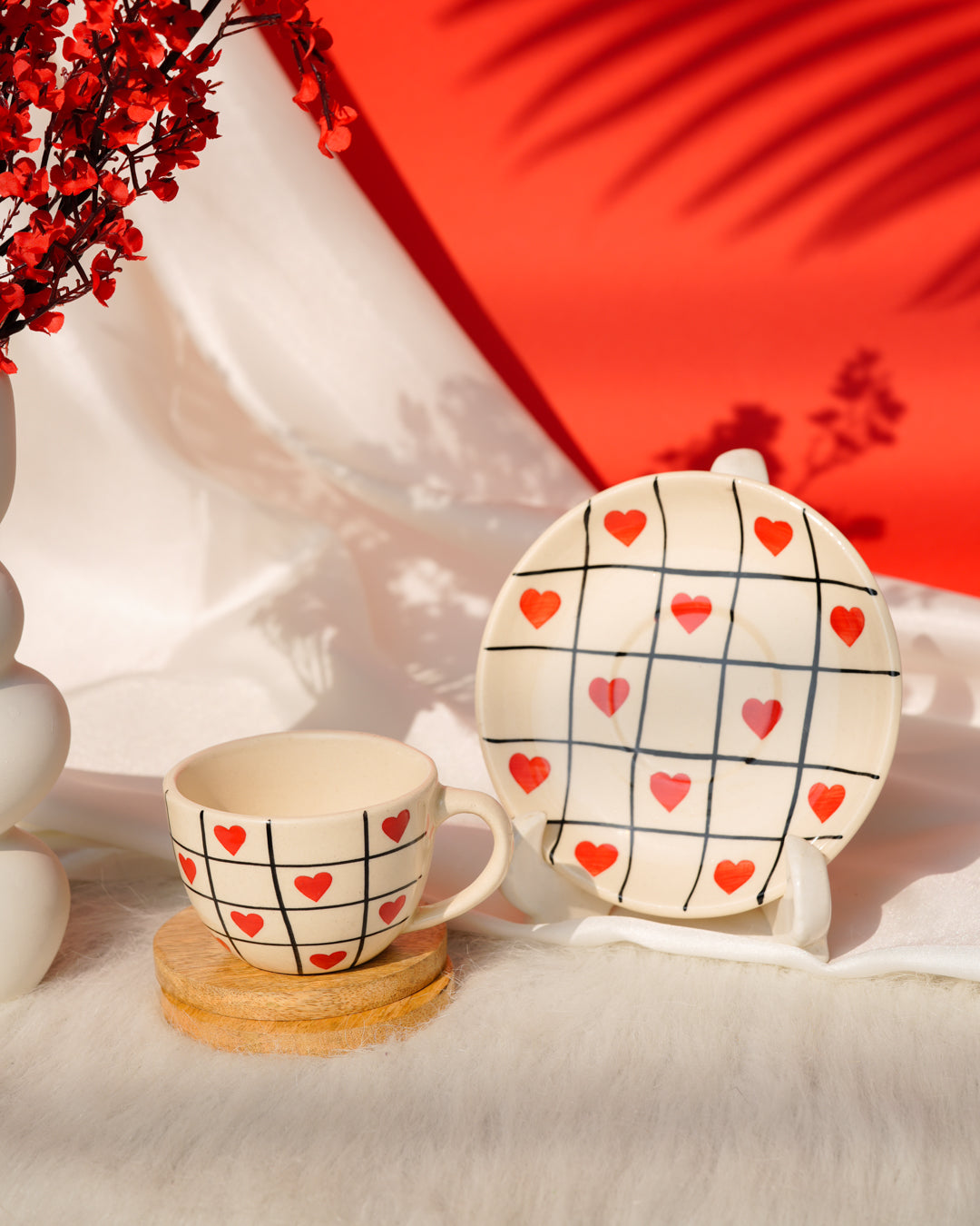 My Crockery Shop Handcrafted Ceramic Cup & Saucer Set – Love Grid Collection