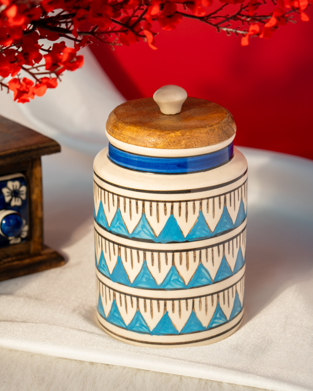 My Crockery Shop Handcrafted Charm - Airtight Ceramic Jar with Wooden Lid