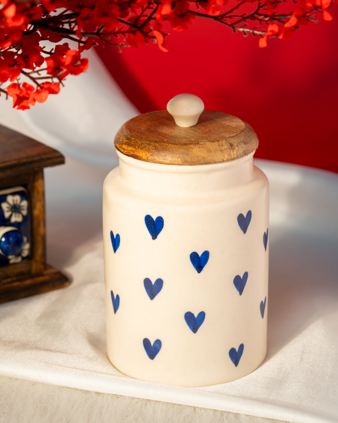 My Crockery Shop Handcrafted Charm - Airtight Ceramic Jar with Wooden Lid