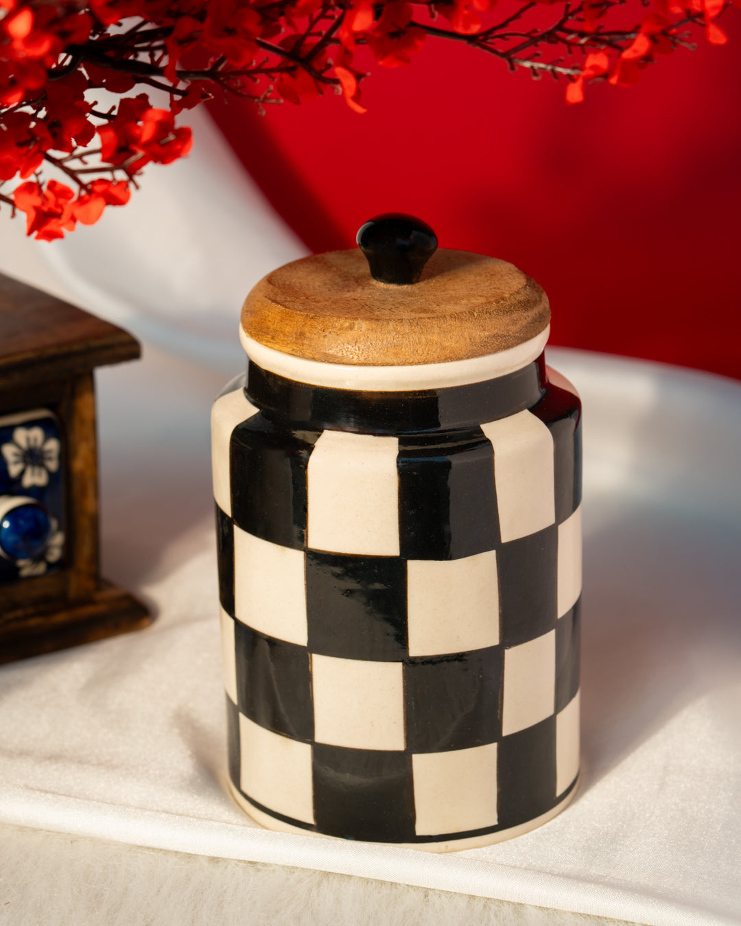 My Crockery Shop Handcrafted Charm - Airtight Ceramic Jar with Wooden Lid